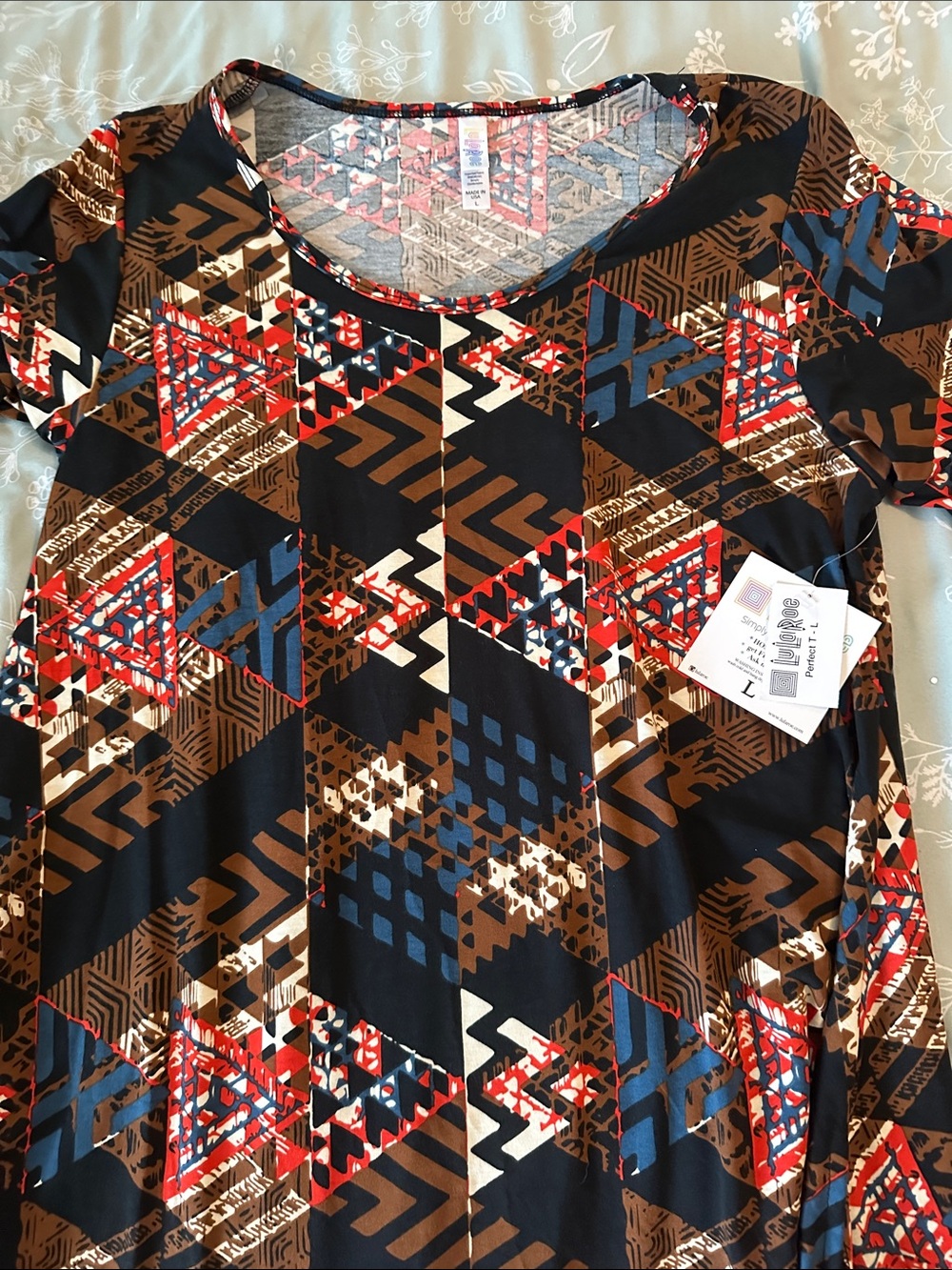 LuLaRoe Short Sleeve Tunic Top - Black, Brown, Blue & Red